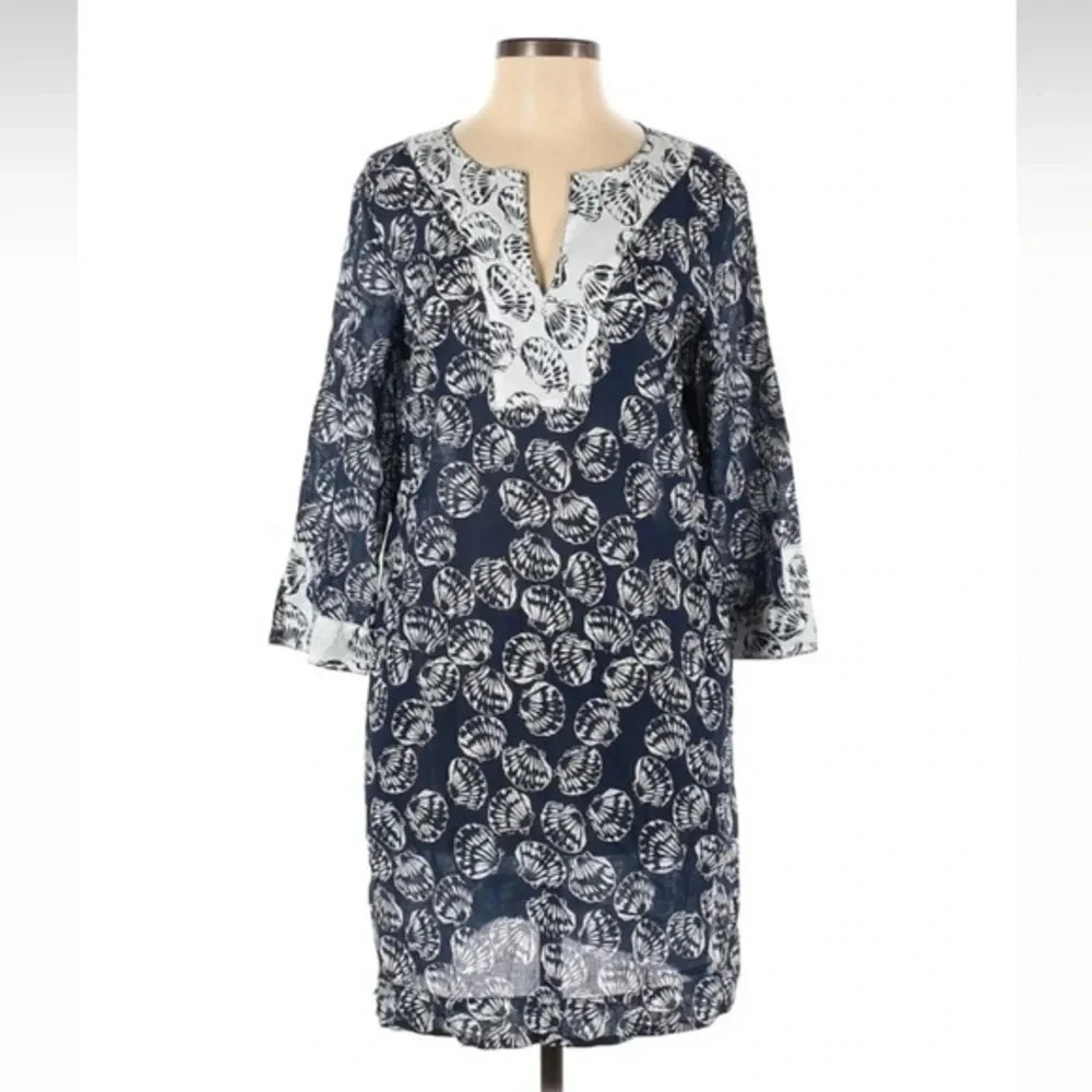 Talbots Blue & White Seashell Coastal Swim Tunic Popover Beach Coverup Size XS